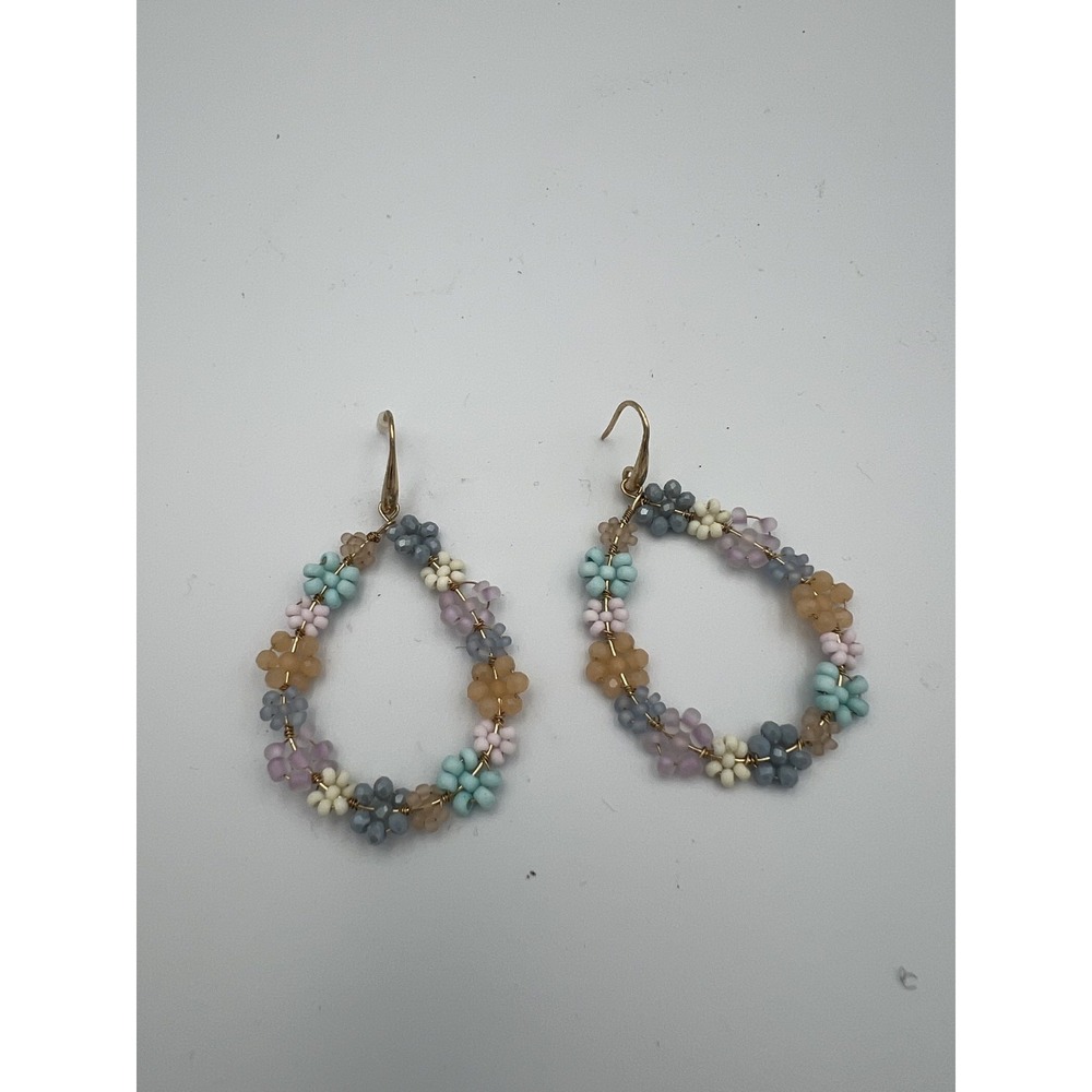 Handmade Pastel Beaded Teardrop Earrings Glass Bead Flowers Women Boho Style